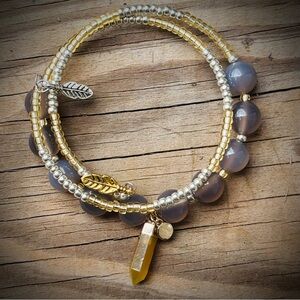 🆕 ⚡️ Balance + Positive Energy Gem Stone & Crystal Pendant Boho Wrap Bracelet